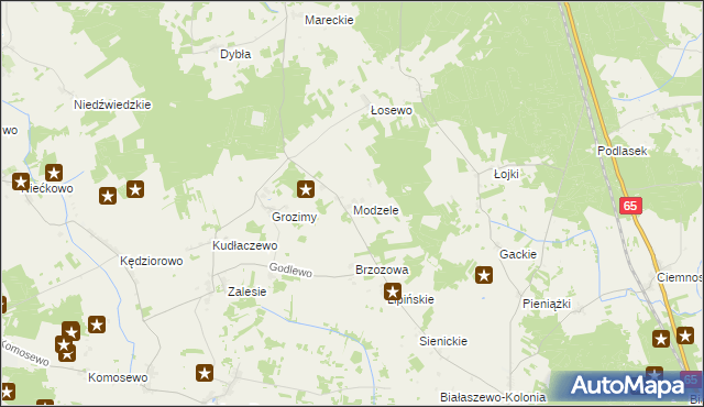 mapa Modzele gmina Grajewo, Modzele gmina Grajewo na mapie Targeo