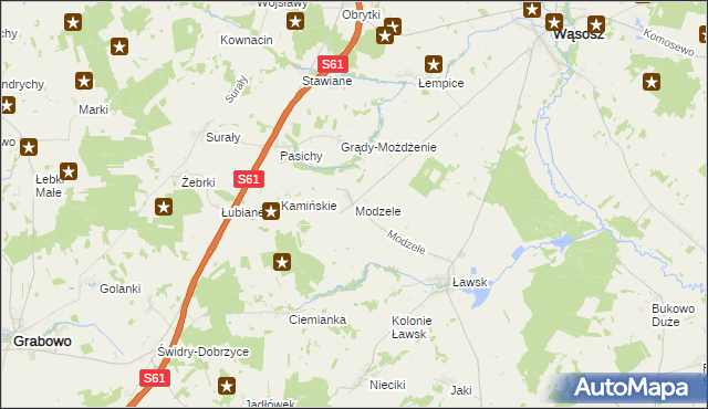 mapa Modzele gmina Wąsosz, Modzele gmina Wąsosz na mapie Targeo
