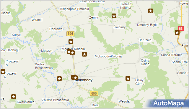 mapa Mokobody-Kolonia, Mokobody-Kolonia na mapie Targeo