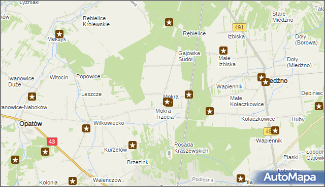mapa Mokra gmina Miedźno, Mokra gmina Miedźno na mapie Targeo