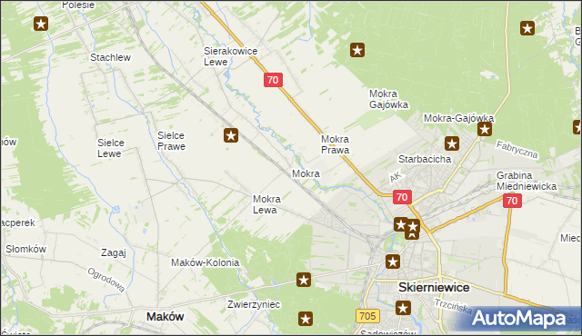 mapa Mokra gmina Skierniewice, Mokra gmina Skierniewice na mapie Targeo