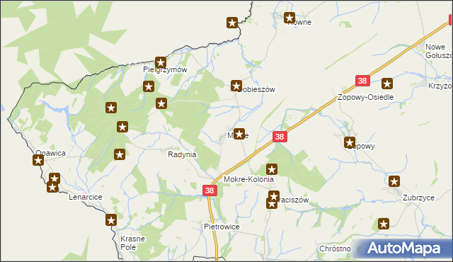 mapa Mokre gmina Głubczyce, Mokre gmina Głubczyce na mapie Targeo