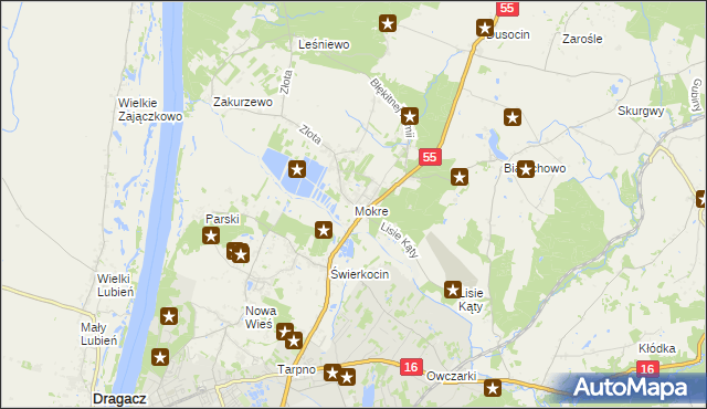 mapa Mokre gmina Grudziądz, Mokre gmina Grudziądz na mapie Targeo