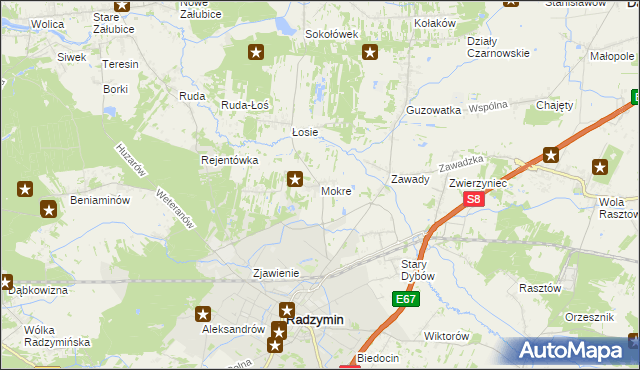 mapa Mokre gmina Radzymin, Mokre gmina Radzymin na mapie Targeo