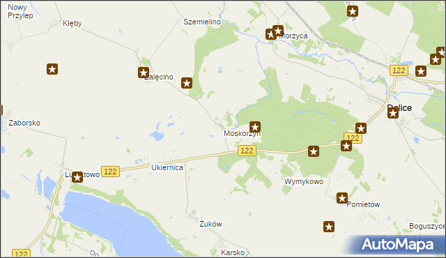 mapa Moskorzyn gmina Dolice, Moskorzyn gmina Dolice na mapie Targeo