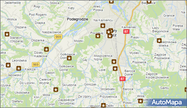 mapa Moszczenica Niżna, Moszczenica Niżna na mapie Targeo