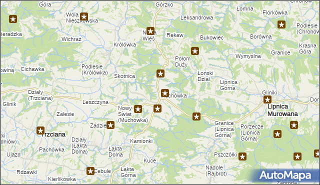 mapa Muchówka gmina Nowy Wiśnicz, Muchówka gmina Nowy Wiśnicz na mapie Targeo
