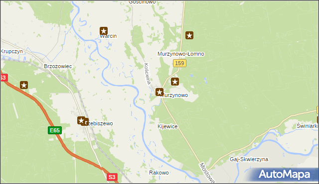 mapa Murzynowo gmina Skwierzyna, Murzynowo gmina Skwierzyna na mapie Targeo