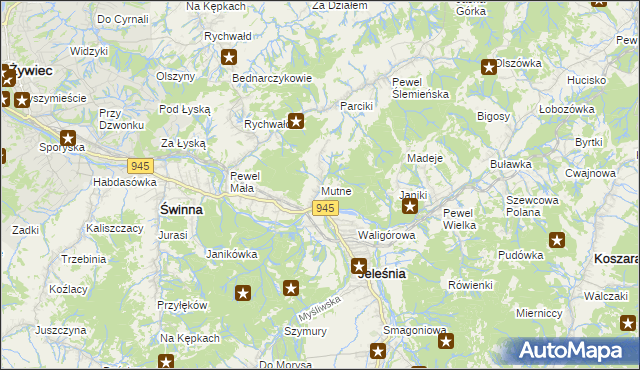 mapa Mutne, Mutne na mapie Targeo