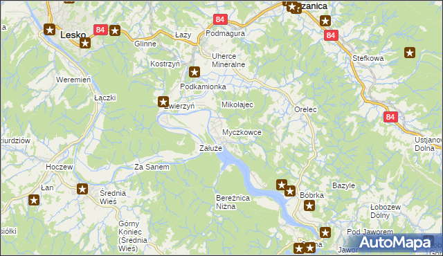 mapa Myczkowce, Myczkowce na mapie Targeo