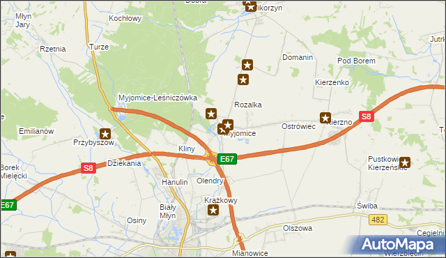 mapa Myjomice, Myjomice na mapie Targeo