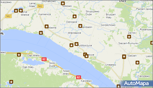 mapa Myśliborzyce gmina Brudzeń Duży, Myśliborzyce gmina Brudzeń Duży na mapie Targeo