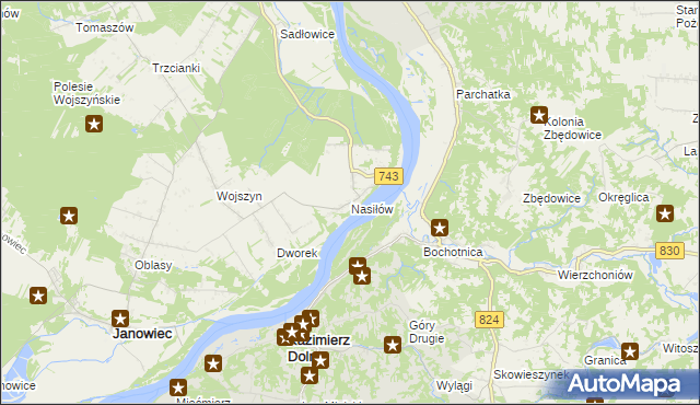 mapa Nasiłów gmina Janowiec, Nasiłów gmina Janowiec na mapie Targeo