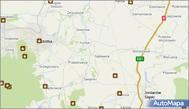mapa Nasławice gmina Sobótka, Nasławice gmina Sobótka na mapie Targeo