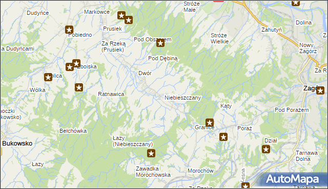 mapa Niebieszczany, Niebieszczany na mapie Targeo