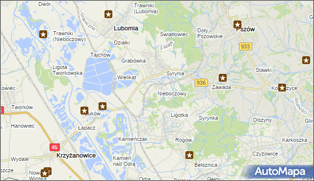 mapa Nieboczowy, Nieboczowy na mapie Targeo