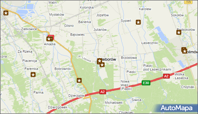 mapa Nieborów powiat łowicki, Nieborów powiat łowicki na mapie Targeo