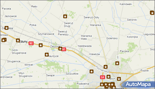 mapa Niedźwiada gmina Łowicz, Niedźwiada gmina Łowicz na mapie Targeo