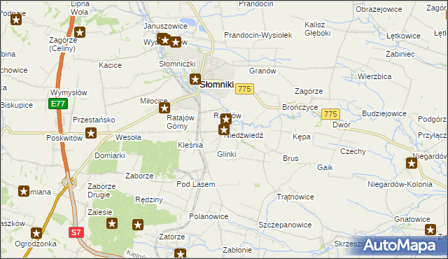 mapa Niedźwiedź gmina Słomniki, Niedźwiedź gmina Słomniki na mapie Targeo