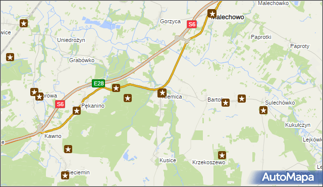 mapa Niemica gmina Malechowo, Niemica gmina Malechowo na mapie Targeo