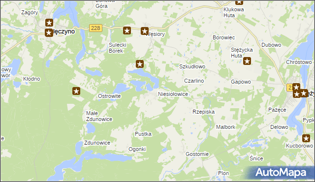 mapa Niesiołowice gmina Stężyca, Niesiołowice gmina Stężyca na mapie Targeo