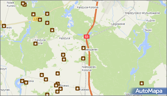 mapa Nietoperek, Nietoperek na mapie Targeo