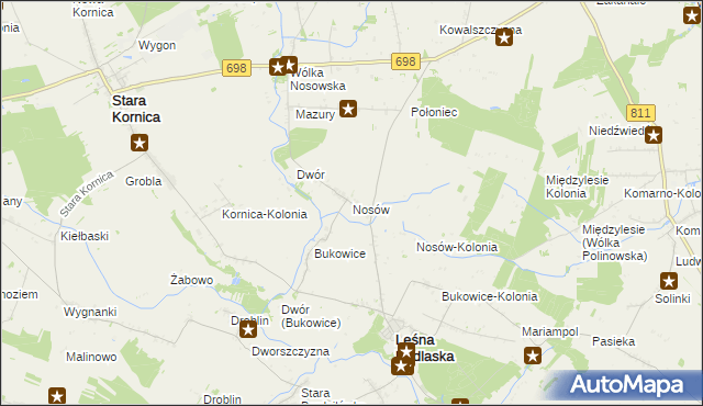 mapa Nosów gmina Leśna Podlaska, Nosów gmina Leśna Podlaska na mapie Targeo