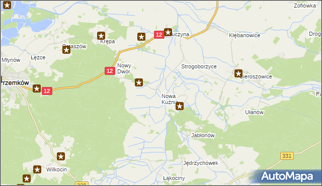 mapa Nowa Kuźnia gmina Radwanice, Nowa Kuźnia gmina Radwanice na mapie Targeo