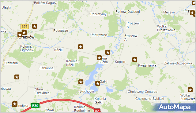 mapa Nowa Sucha gmina Grębków, Nowa Sucha gmina Grębków na mapie Targeo