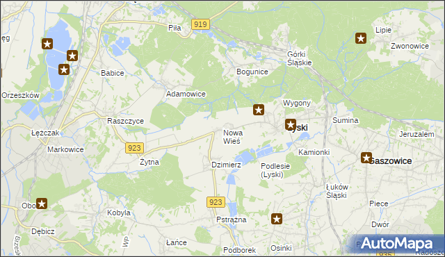 mapa Nowa Wieś gmina Lyski, Nowa Wieś gmina Lyski na mapie Targeo