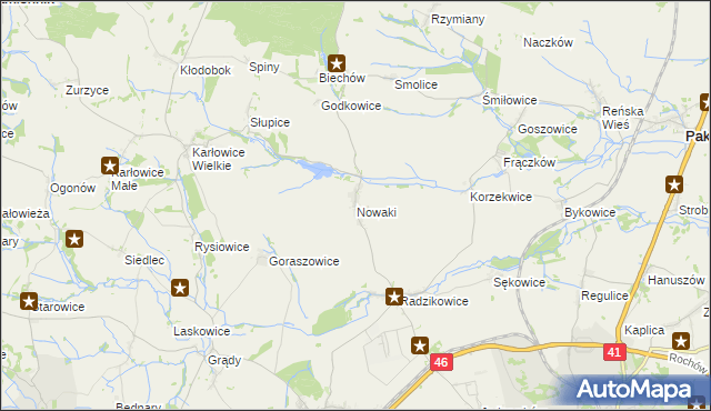 mapa Nowaki gmina Pakosławice, Nowaki gmina Pakosławice na mapie Targeo
