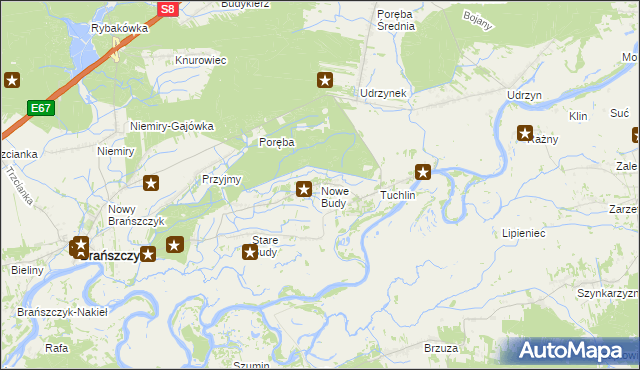 mapa Nowe Budy gmina Brańszczyk, Nowe Budy gmina Brańszczyk na mapie Targeo