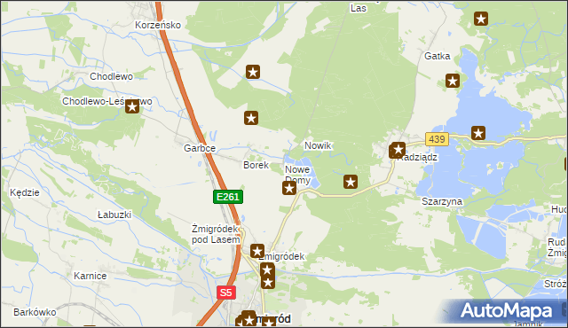 mapa Nowe Domy gmina Żmigród, Nowe Domy gmina Żmigród na mapie Targeo
