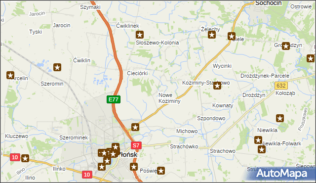 mapa Nowe Koziminy, Nowe Koziminy na mapie Targeo