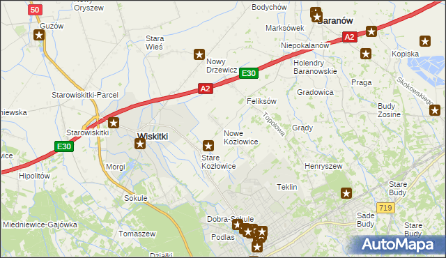 mapa Nowe Kozłowice, Nowe Kozłowice na mapie Targeo