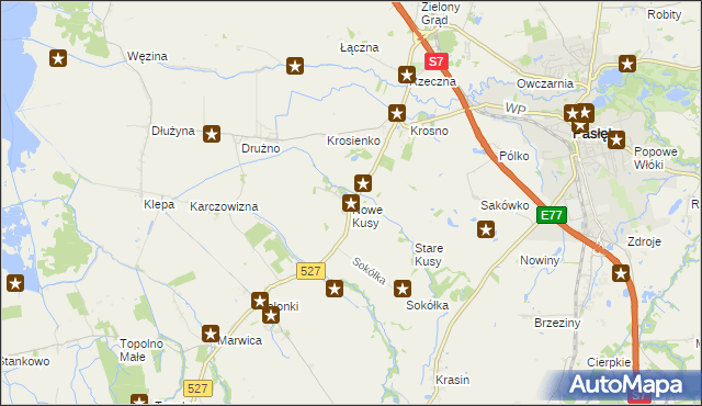 mapa Nowe Kusy, Nowe Kusy na mapie Targeo