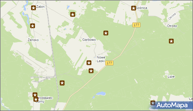 mapa Nowe Laski, Nowe Laski na mapie Targeo