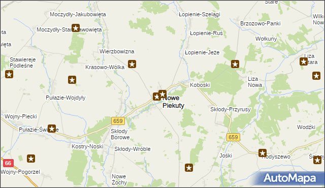 mapa Nowe Piekuty, Nowe Piekuty na mapie Targeo