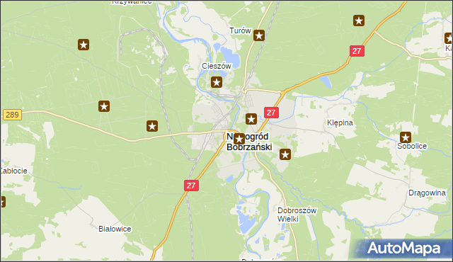 mapa Nowogród Bobrzański, Nowogród Bobrzański na mapie Targeo