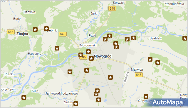 mapa Nowogród powiat łomżyński, Nowogród powiat łomżyński na mapie Targeo