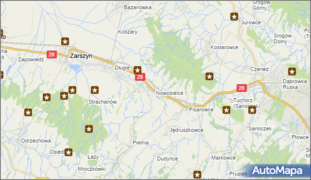 mapa Nowosielce gmina Zarszyn, Nowosielce gmina Zarszyn na mapie Targeo
