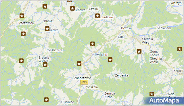 mapa Nowosiółki gmina Baligród, Nowosiółki gmina Baligród na mapie Targeo