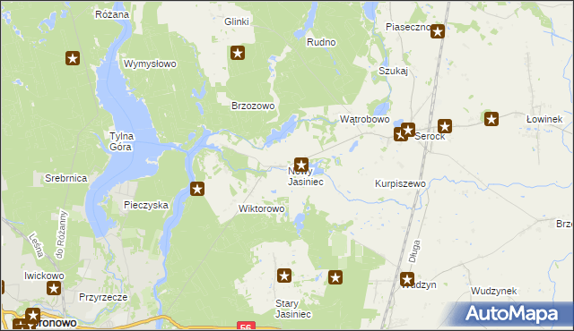 mapa Nowy Jasiniec gmina Koronowo, Nowy Jasiniec gmina Koronowo na mapie Targeo