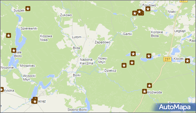 mapa Nowy Młyn gmina Czersk, Nowy Młyn gmina Czersk na mapie Targeo