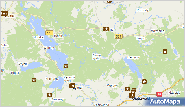 mapa Nowy Młyn gmina Gietrzwałd, Nowy Młyn gmina Gietrzwałd na mapie Targeo