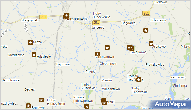 mapa Obiecanowo gmina Janowiec Wielkopolski, Obiecanowo gmina Janowiec Wielkopolski na mapie Targeo