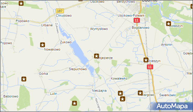 mapa Objezierze gmina Oborniki, Objezierze gmina Oborniki na mapie Targeo