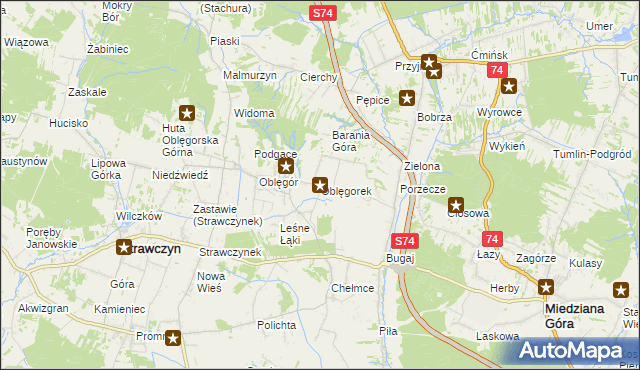 mapa Oblęgorek, Oblęgorek na mapie Targeo