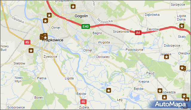 mapa Obrowiec gmina Gogolin, Obrowiec gmina Gogolin na mapie Targeo