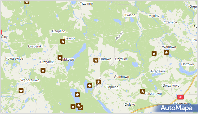 mapa Obrowo gmina Miastko, Obrowo gmina Miastko na mapie Targeo